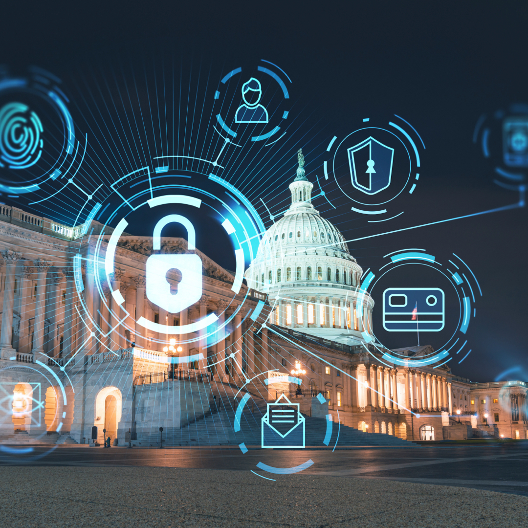 Capitol building with data points glowing on top of. 
