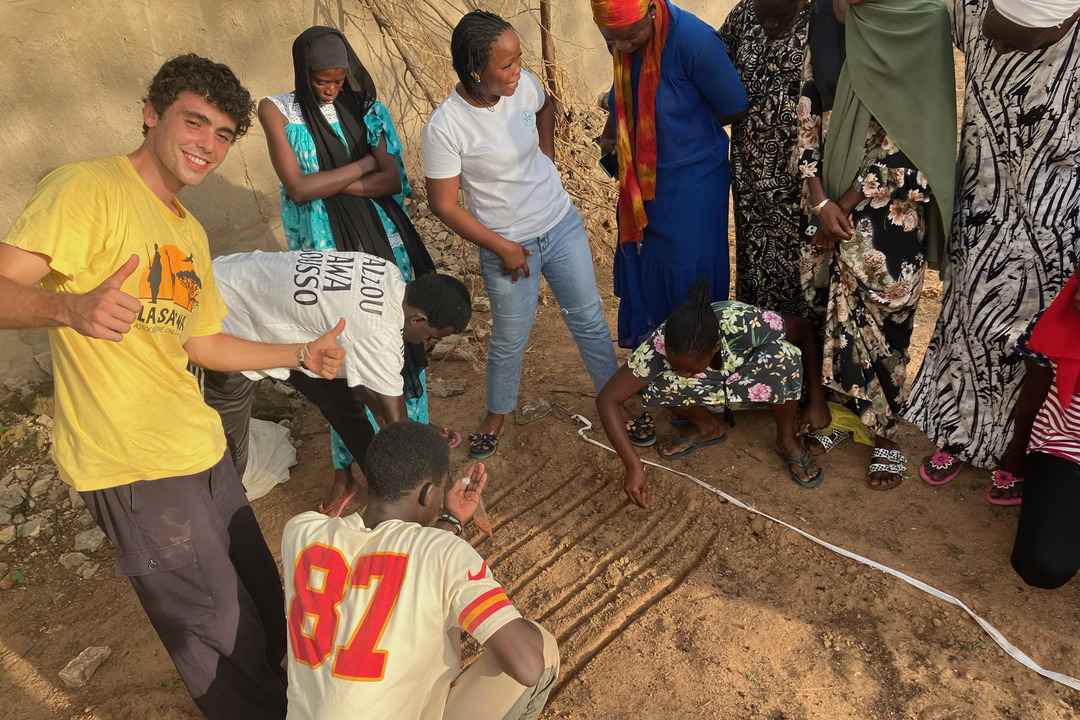 Alumnus Oliver Haddow, far left, during a recent urban agriculture training in Senegal.