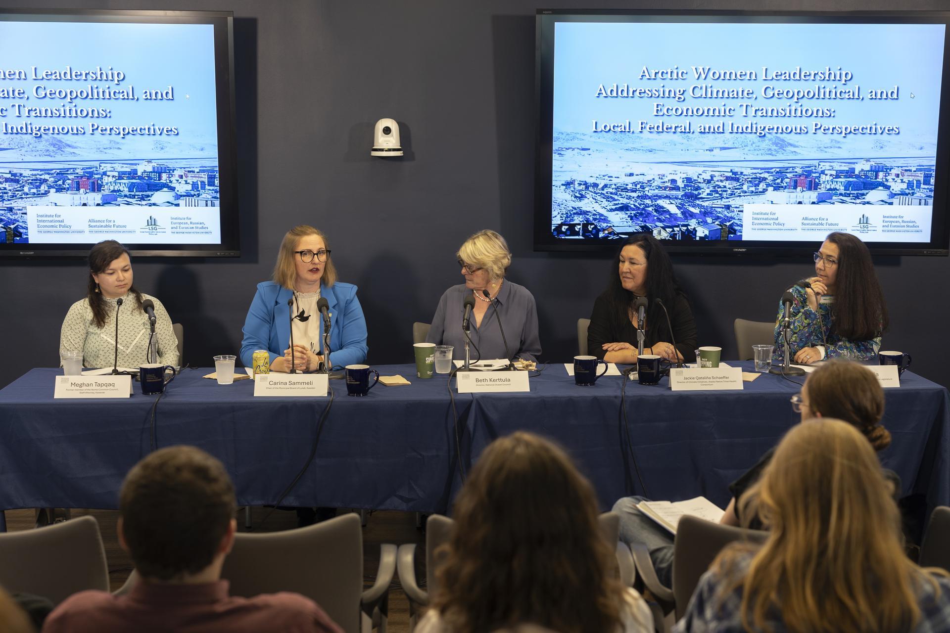 From left: Meghan Tapqaq, Carina Sammeli, Beth Kerttula, Jacqualine Qataliña Schaeffer and Mary Peltola.