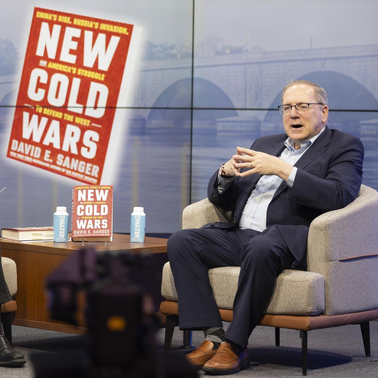 Frank Sesno (left) and David Sanger discussed changes in the United States’ role in global politics under the Trump administration.
