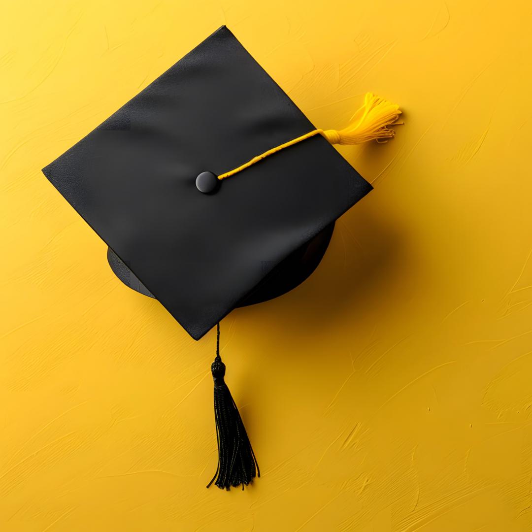 Grad cap on a yellow background